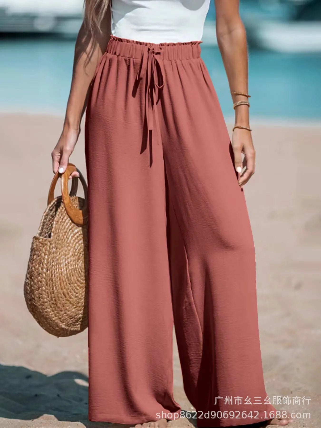 Lina | Flowy Wide-Leg Trousers - Light Brown - Tillybelle