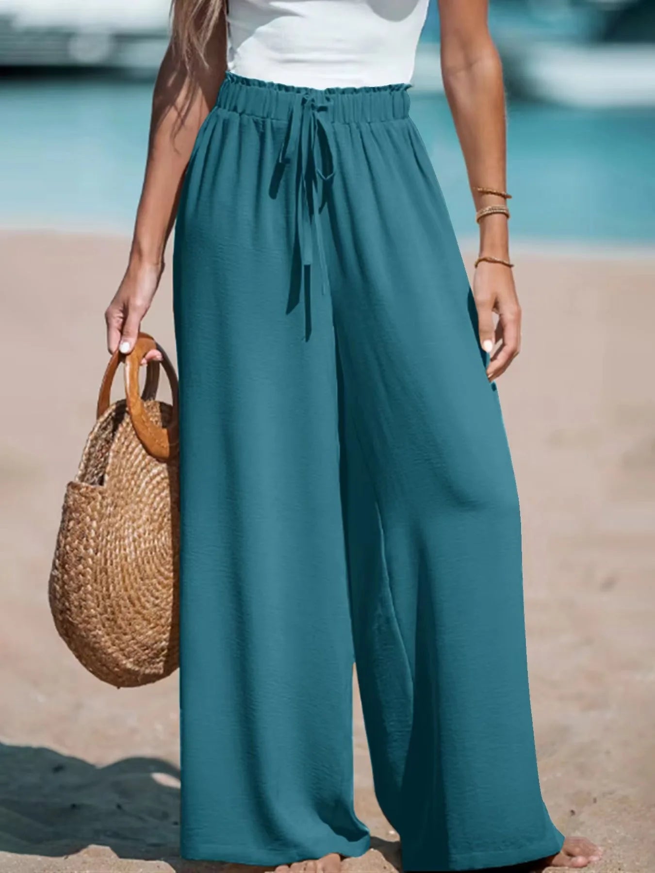 Lina | Flowy Wide-Leg Trousers - Malachite Green - Tillybelle