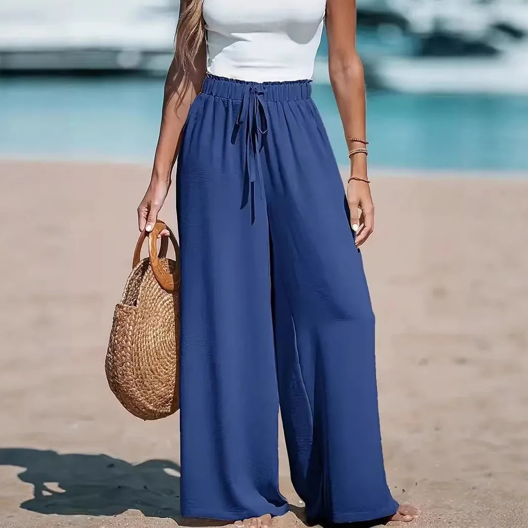 Lina | Flowy Wide-Leg Trousers - Royal Blue - Tillybelle