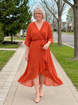 Louisa | Chiffon V-Neck Dress - Orange Red - Tillybelle