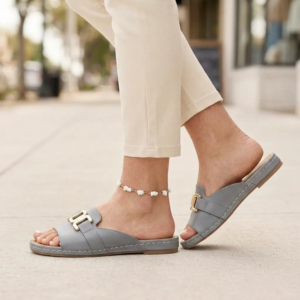 Monroe | Orthopedic Buckle Slide Sandals - Gray - Tillybelle