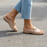 Monroe | Orthopedic Buckle Slide Sandals - Nude - Tillybelle