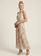 Neve | Halter Neck Floral Midi Dress - Tillybelle