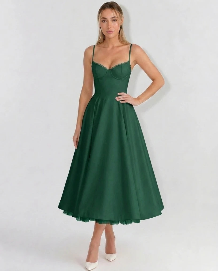Selene Sweetheart Tulle Midi Dress - Forest Green - Tillybelle