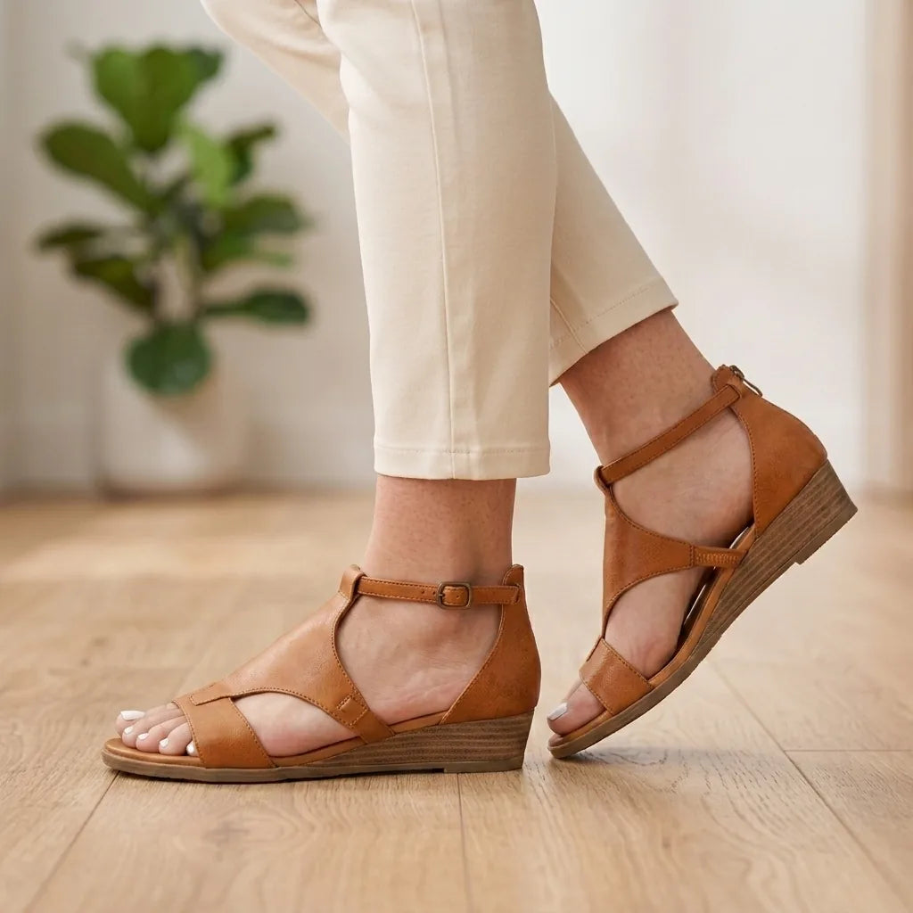 Rosalie | Orthopedic Ankle-Strap Wedge Sandals - Brown - Tillybelle