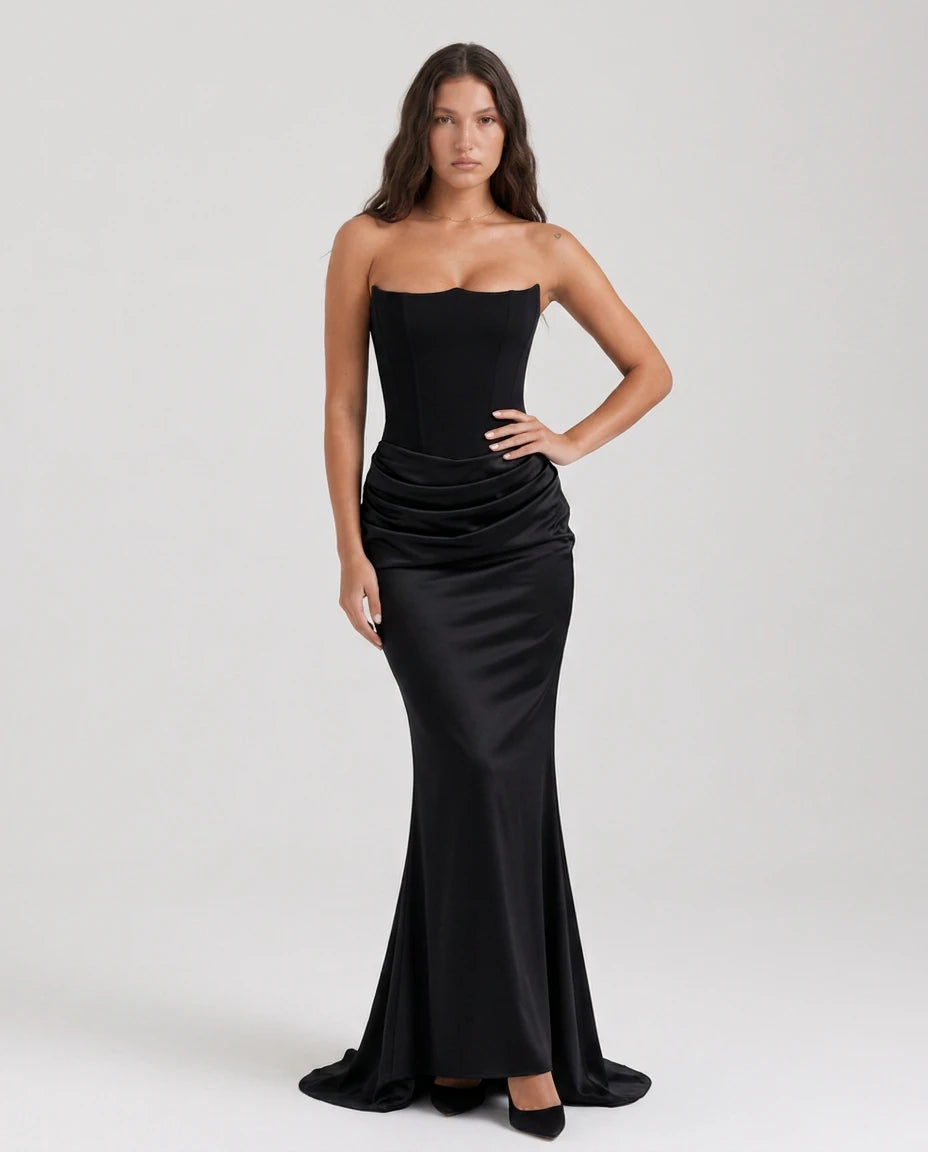 Rosalind Corset Bodice Maxi Dress - Black - Tillybelle