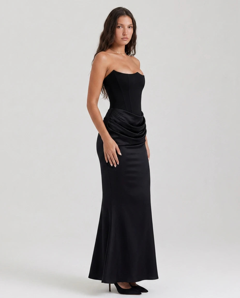 Rosalind Corset Bodice Maxi Dress - Black - Tillybelle