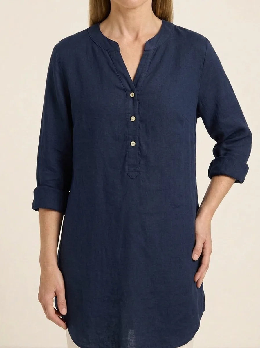 Scarlett | Relaxed Button-Down Blouse - Navy Blue - Tillybelle
