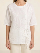 Shira | Embroidered Cotton-Linen Blouse - White - Tillybelle