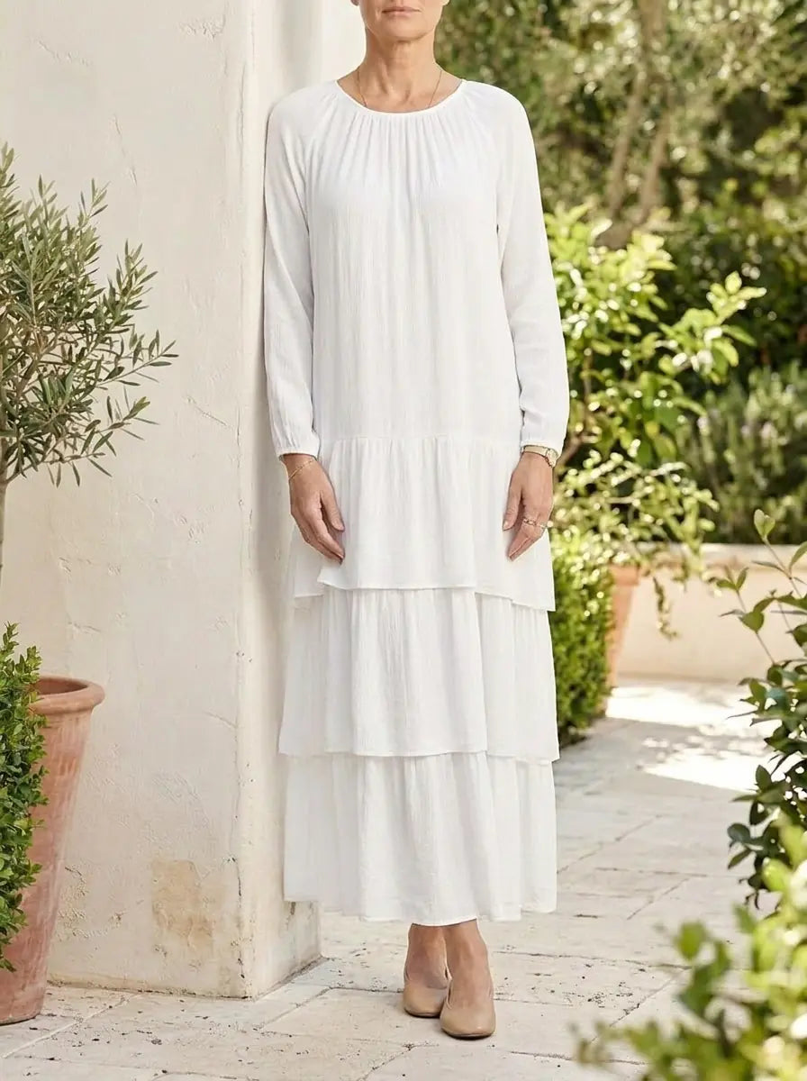 Susan | Tiered Maxi Dress - White - Tillybelle