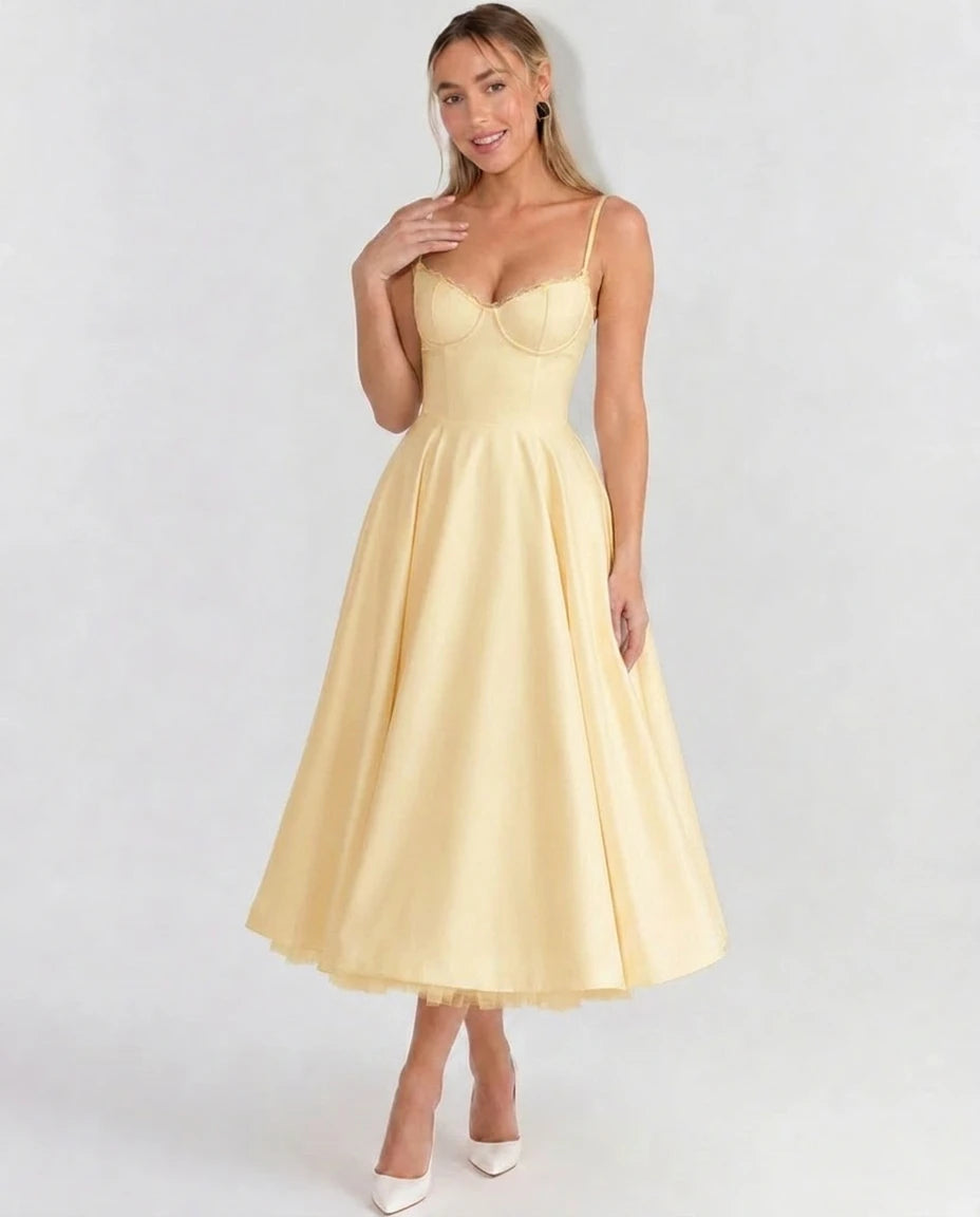 Selene Sweetheart Tulle Midi Dress - Butter Yellow - Tillybelle